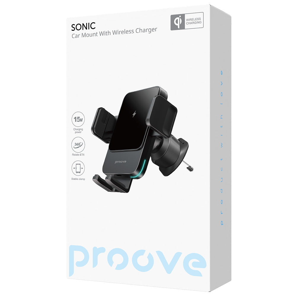 Incarcator Auto Wireless Proove Sonic, 15W, 1.67A, Сив WHSN15002001