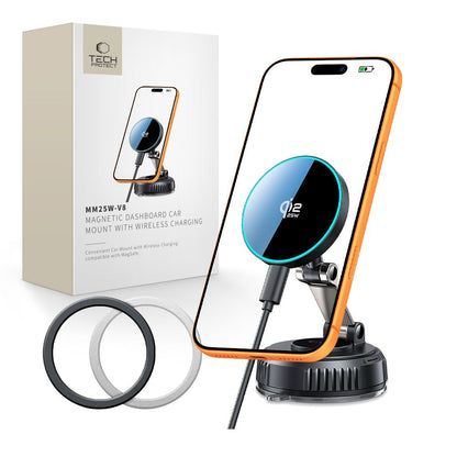 Автомобилен безжичен заряден уред Tech-Protect MM25W-V8, 25W, Черен