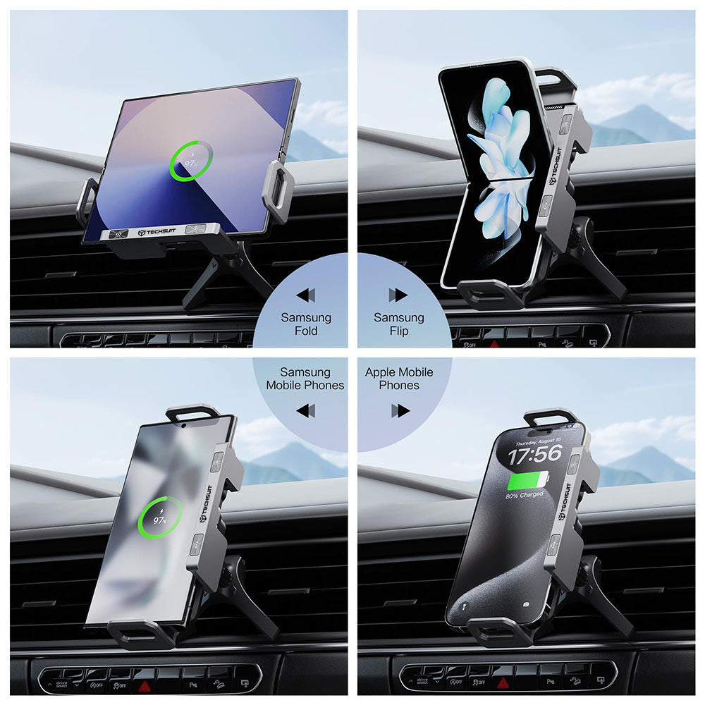 Безжично авто зарядно устройство Techsuit SW1 ModoDock, 15W, 1.67A, Черно