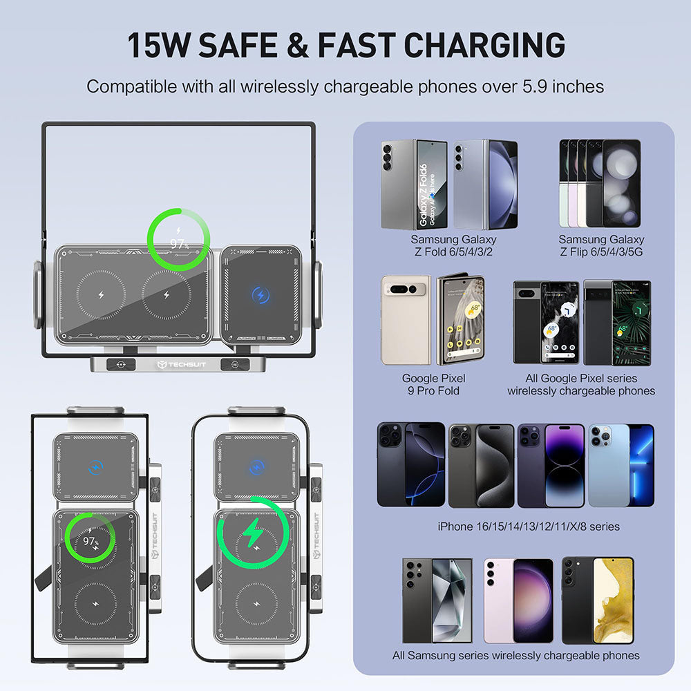 Безжично авто зарядно устройство Techsuit SW1 ModoDock, 15W, 1.67A, Черно