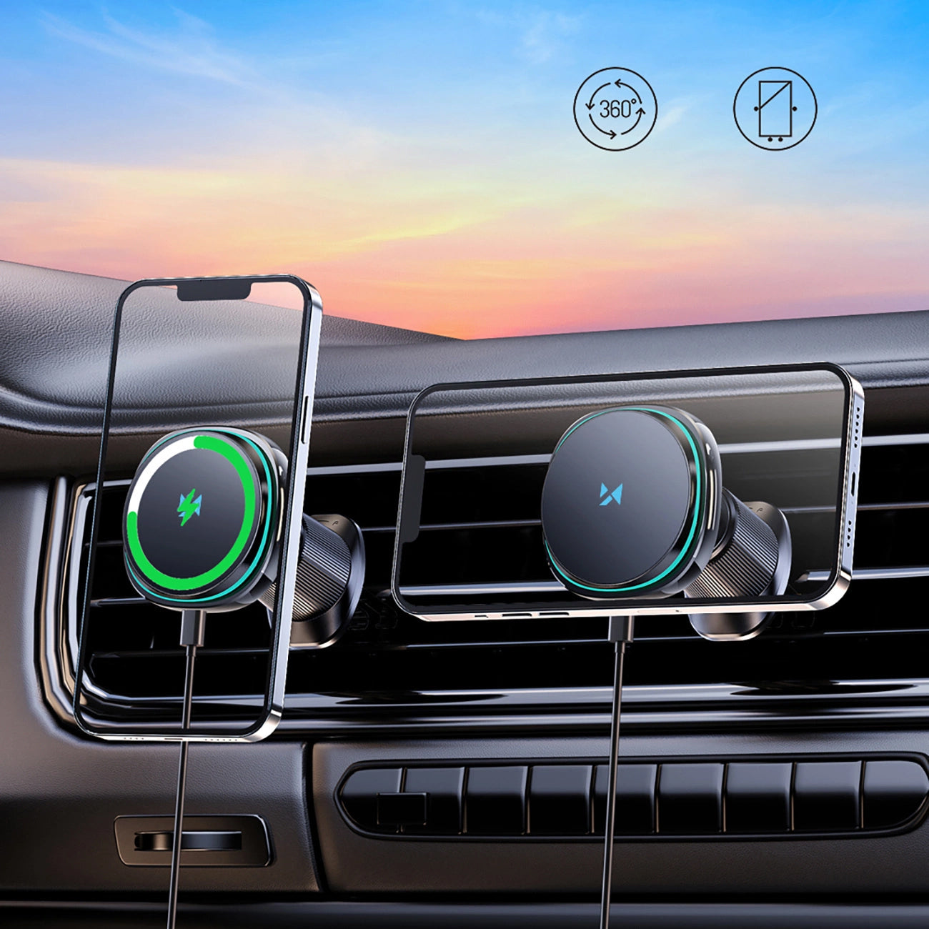 Безжично автомобилно зарядно WZK WCT5-Q6S2Y, 15W, 1.67A, Черно