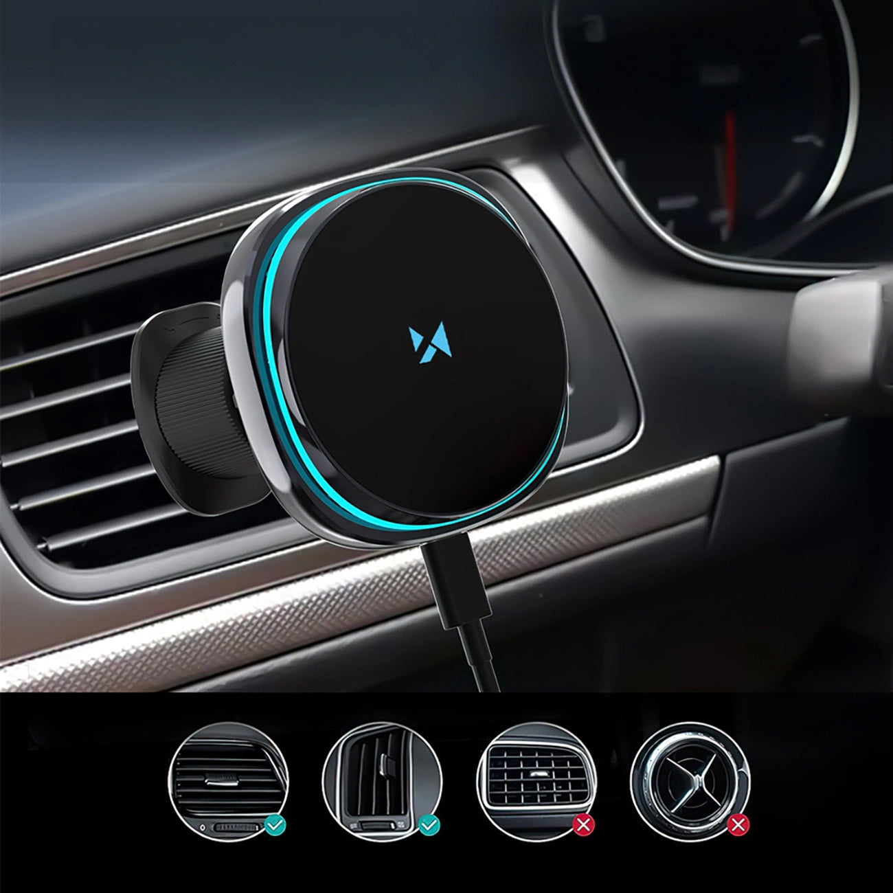 Безжично автомобилно зарядно WZK WCT5-Q6S2Y, 15W, 1.67A, Черно