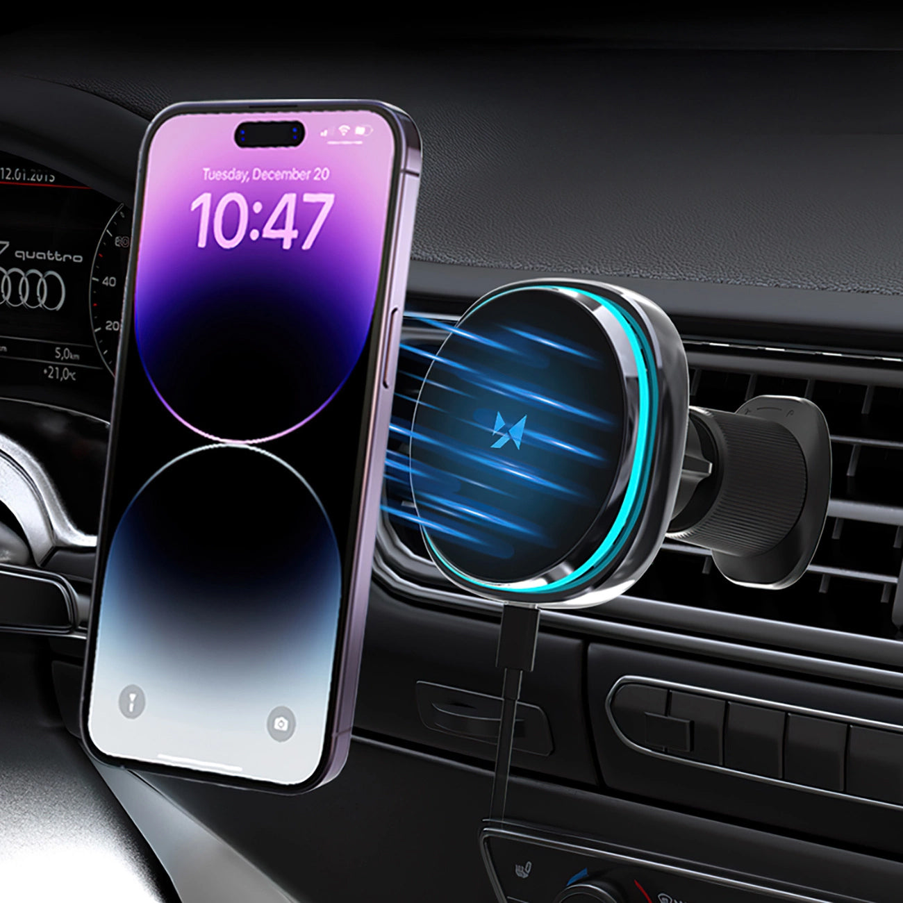 Безжично автомобилно зарядно WZK WCT5-Q6S2Y, 15W, 1.67A, Черно