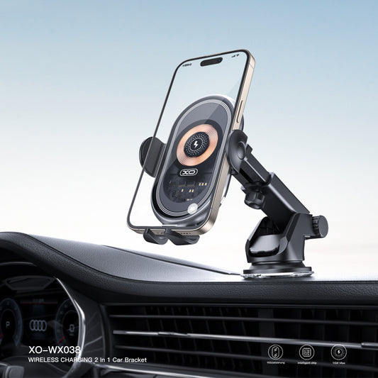 Безжично авто зарядно XO Design WX038, 15W, 1.67A, Черно