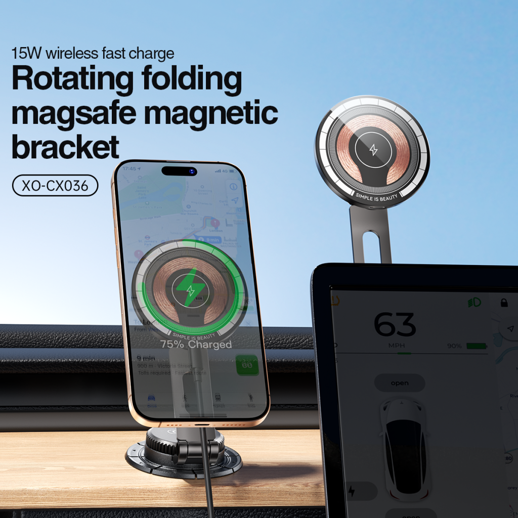 Безжично автомобилно зарядно устройство XO Design CX036, 15W, 1.67A, Черно