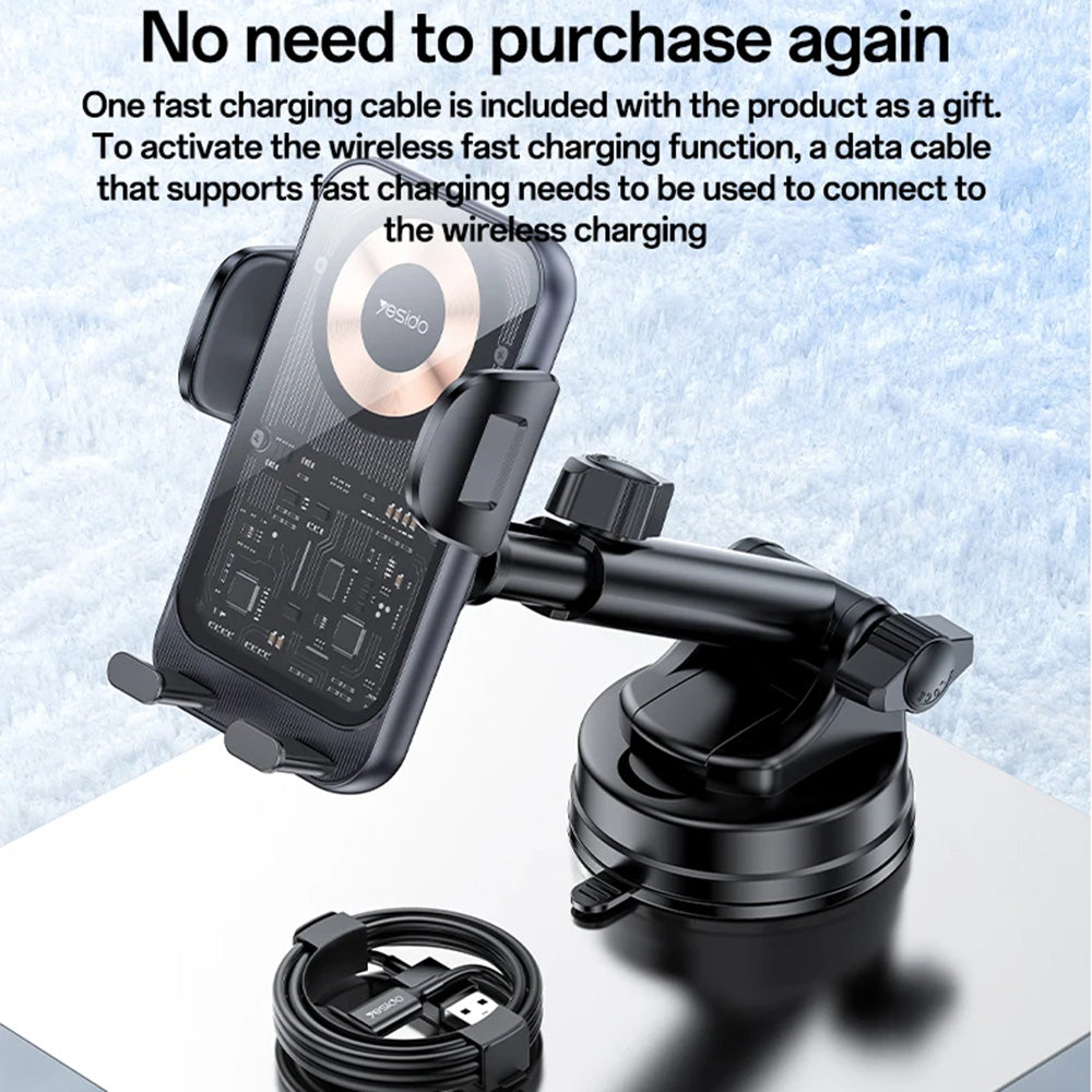 Безжично автомобилно зарядно Yesido C307, 15W, 1.67A, Черно