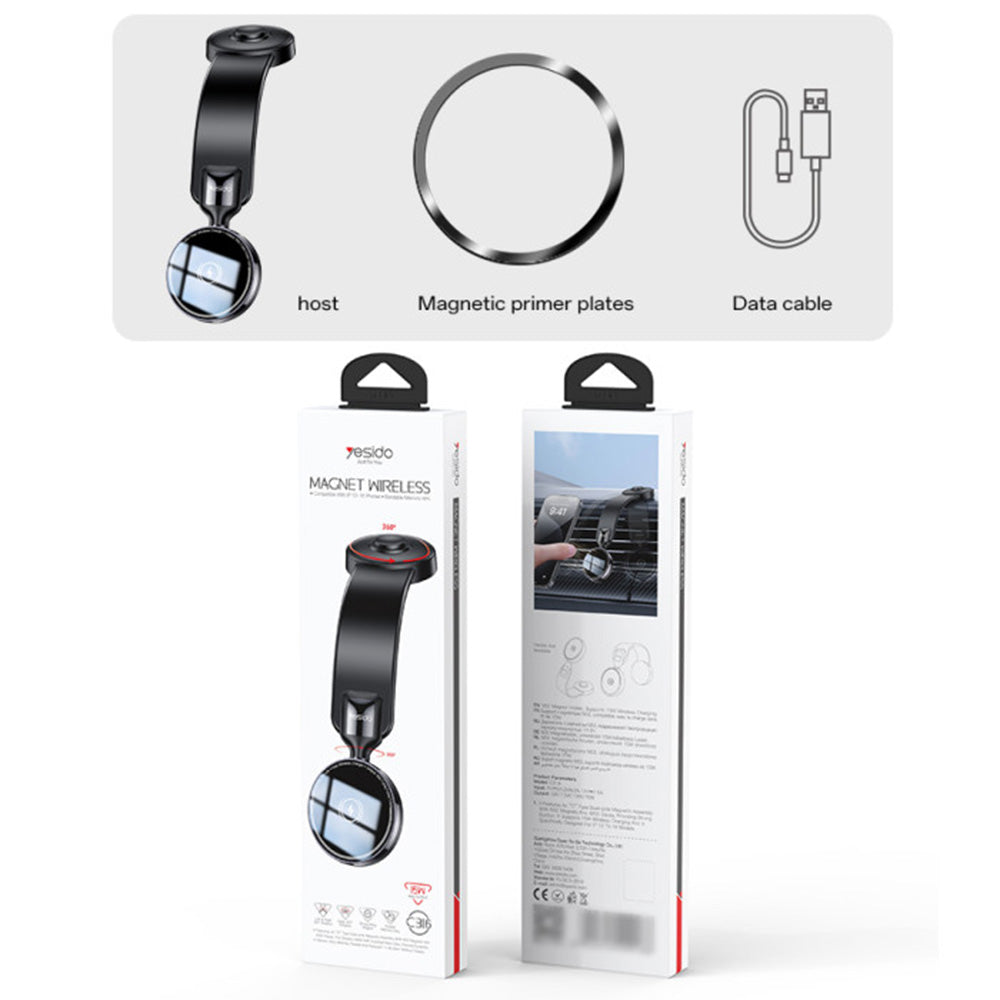 Безжично автомобилно зарядно Yesido C316, 15W, 1.67A, Черно