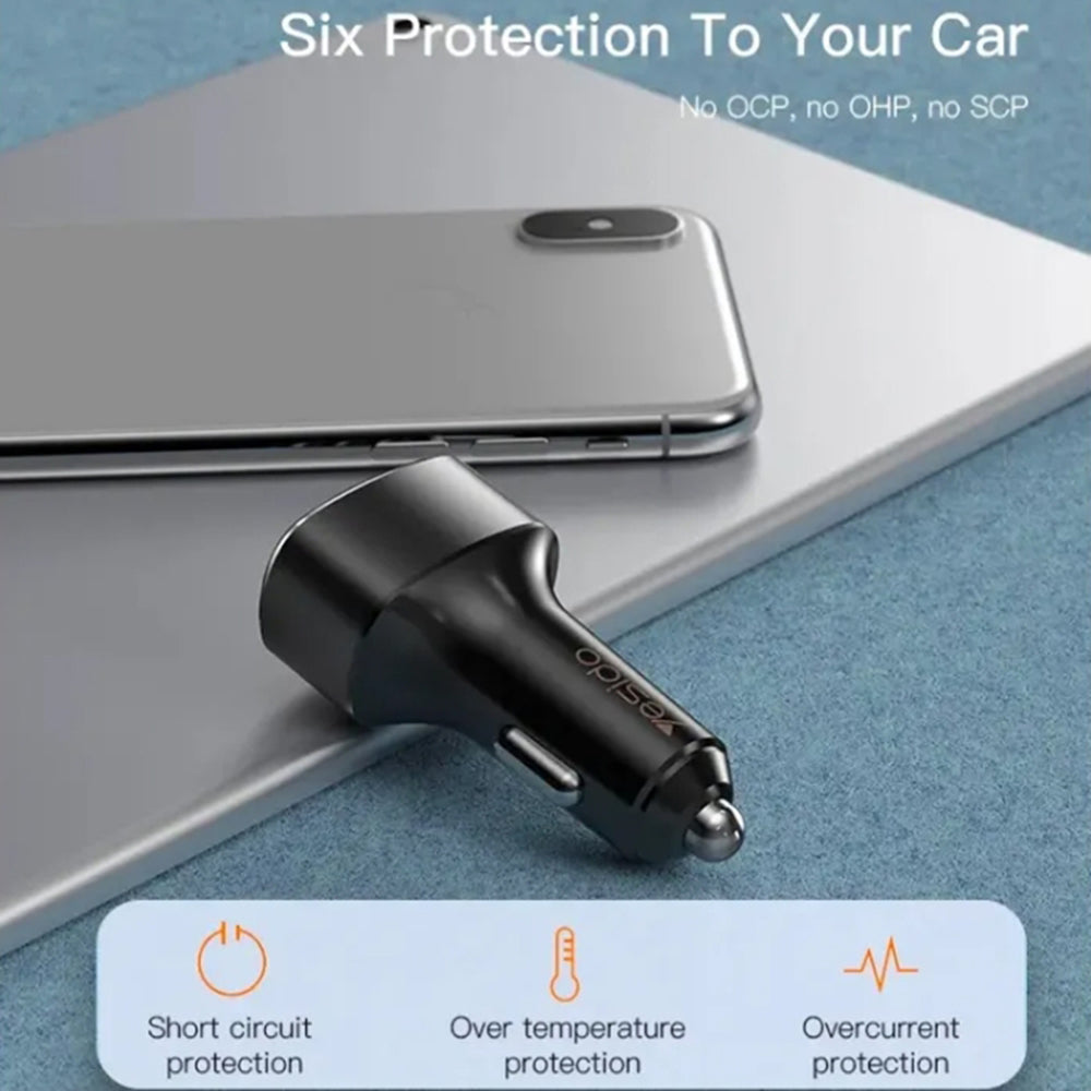 Автомобилен заряден уред Yesido Y46, 42W, 3A, 3 x USB-A, Черен