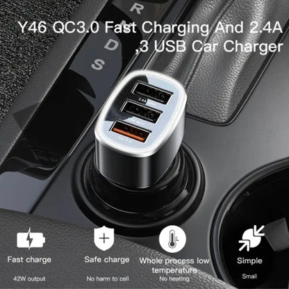 Автомобилен заряден уред Yesido Y46, 42W, 3A, 3 x USB-A, Черен