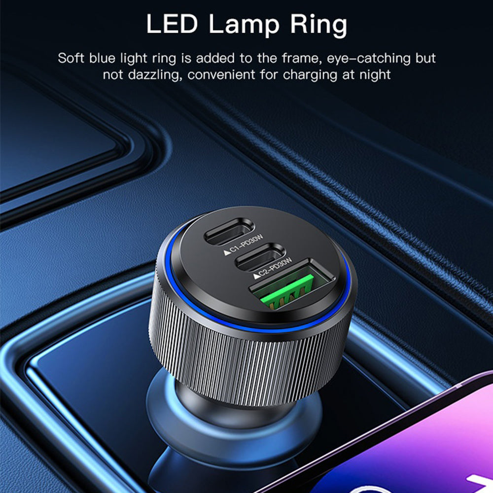 Yesido Y50 Car Charger, 60W, 3A, 1 x USB-A - 2 x USB-C, Black