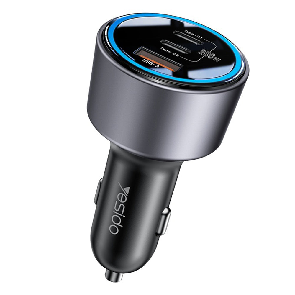 Автомобилен заряден уред Yesido Y59, 200W, 5A, 1 x USB-A - 2 x USB-C, Черен
