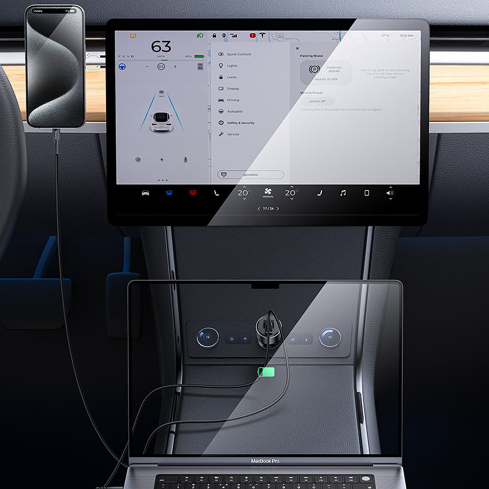 Автомобилен заряден уред Yesido Y65, 100W, 5A, 1 x USB-A - 1 x USB-C, Черен