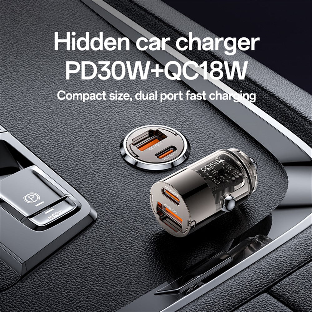 Yesido Y68 Car Charger, 30W, 3A, 1 x USB-A - 1 x USB-C, Black