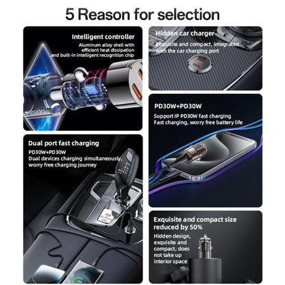 Автомобилен заряден уред Yesido Y69, 30W, 3A, 2 x USB-C, Черен