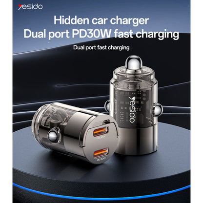 Автомобилен заряден уред Yesido Y69, 30W, 3A, 2 x USB-C, Черен