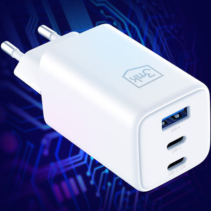 Зарядно устройство за мрежа 3MK Hyper, 65W, 3.25A, 1 x USB-A - 2 x USB-C, Бяло