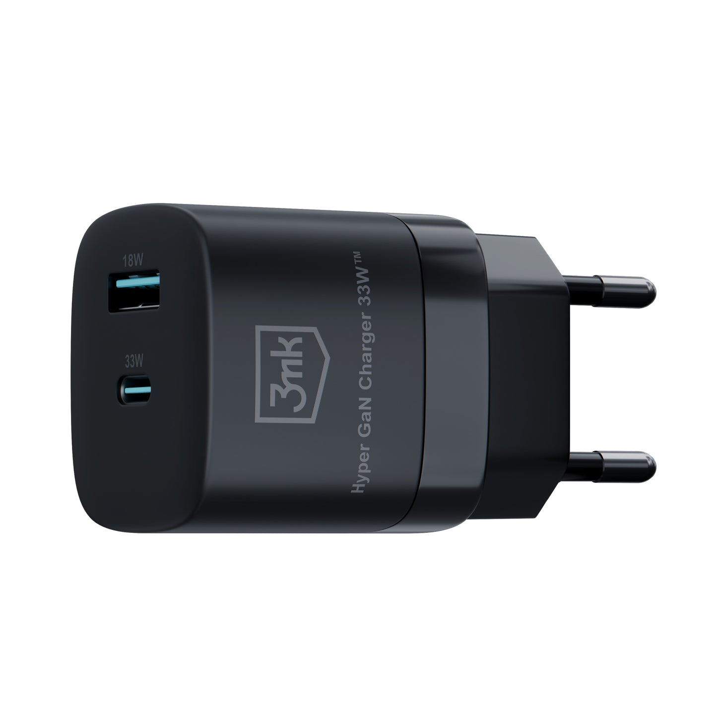 Мрежово зарядно устройство 3MK HyperCharger GaN, 33W, 3A, 1 x USB-A - 1 x USB-C, черно 