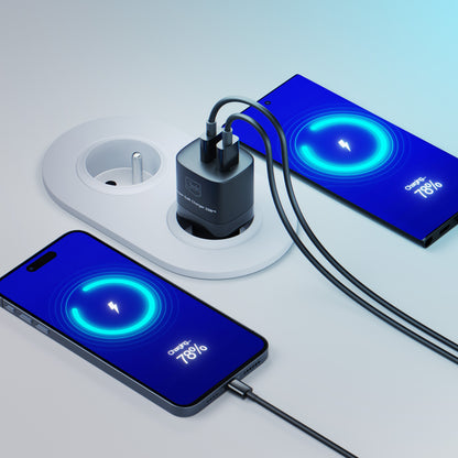 Мрежово зарядно устройство 3MK HyperCharger GaN, 33W, 3A, 1 x USB-A - 1 x USB-C, черно 