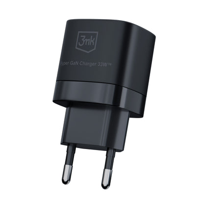 Мрежово зарядно устройство 3MK HyperCharger GaN, 33W, 3A, 1 x USB-A - 1 x USB-C, черно 