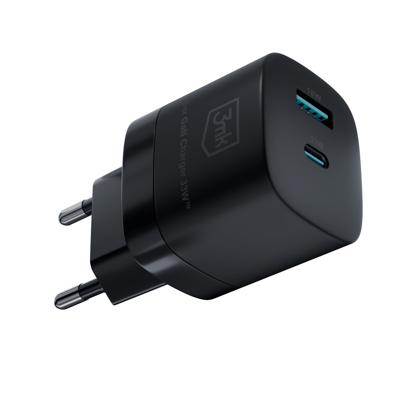 Мрежово зарядно устройство 3MK HyperCharger GaN, 33W, 3A, 1 x USB-A - 1 x USB-C, черно 