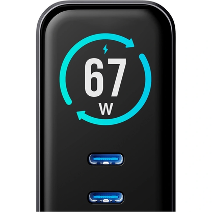Зарядно устройство за мрежа 3MK InCharge Lumin Display, 67W, 5A, 1 x USB-A - 2 x USB-C, Черно