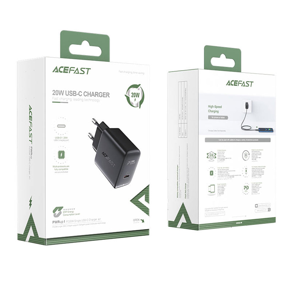 Зарядно устройство за мрежа Acefast A1, 20W, 3A, 1 x USB-C, Черно