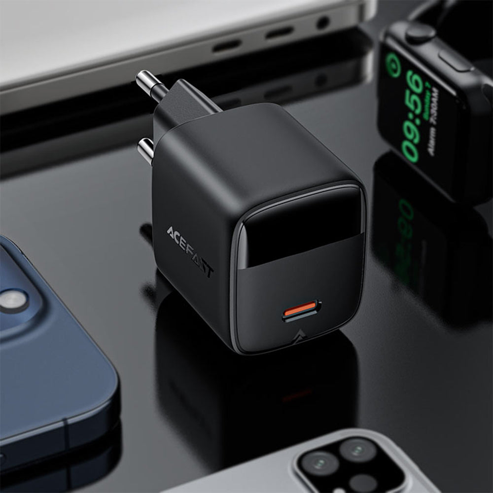 Зарядно устройство за мрежа Acefast A115 Display, 30W, 3A, 1 x USB-C, Черно