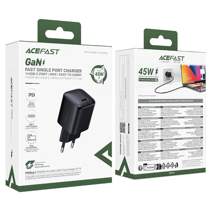 Зарядно устройство за мрежа Acefast A119, 45W, 3A, 1 x USB-C, Черно