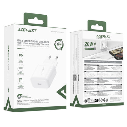 Зарядно устройство за мрежа Acefast A130, 20W, 3A, 1 x USB-C, Бяло