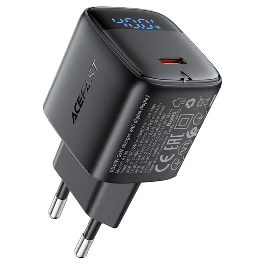 Зарядно устройство за мрежа Acefast A135 Display, 45W, 3A, 1 x USB-C, Черно