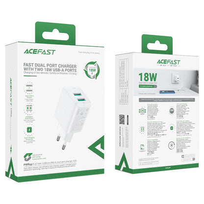 Мрежов зарядно Acefast A33, 18W, 3A, 2 x USB-A, Черно