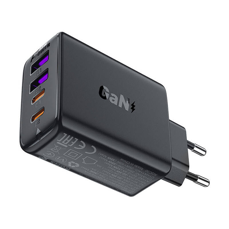 Мрежово зарядно устройство Acefast A61, 45W, 3A, 2 x USB-A - 2 x USB-C, черно 