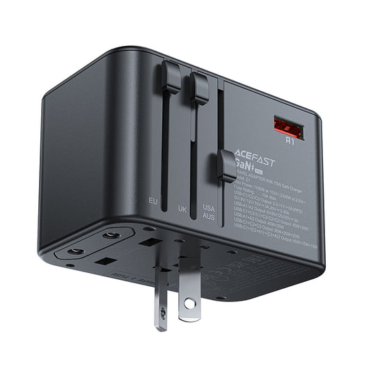 Зарядно за мрежа Acefast Travel Z1, 75W, 3.35A, 2 x USB-A - 3 x USB-C, Черно