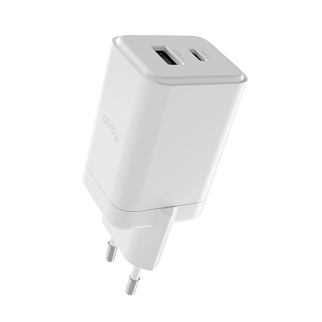 Allity Network Charger. ATC-01-45WCC Fast, 45W, 3A, 1 x USB-A - 1 x USB-C, White