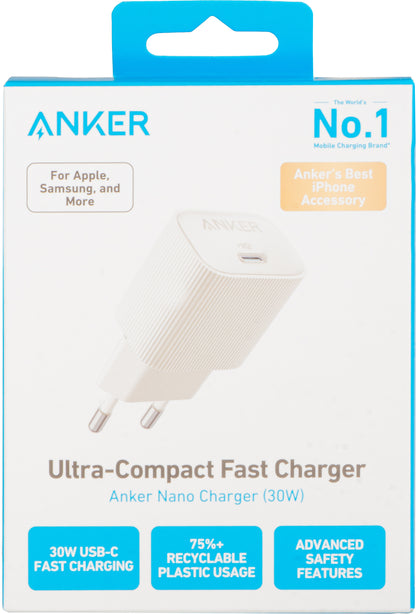 Мрежово зарядно устройство Anker 511 Nano 4, 30W, 3A, 1 x USB-C, бяло A2337G21 