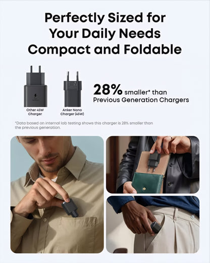 Зарядно устройство Anker Nano, 45W, 3A, 1 x USB-C, Черно A2692L11