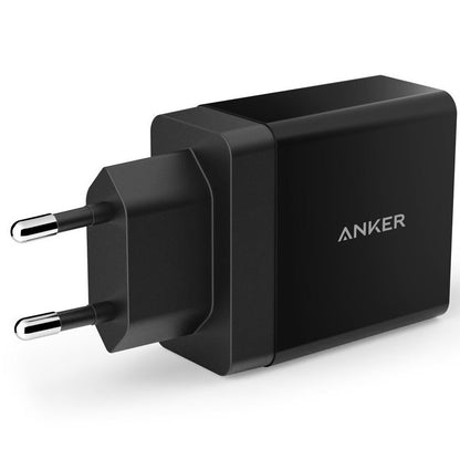 Мрежово зарядно устройство Anker PowerPort, 24W, 2,4A, 2 x USB-A, черно A2021L11 