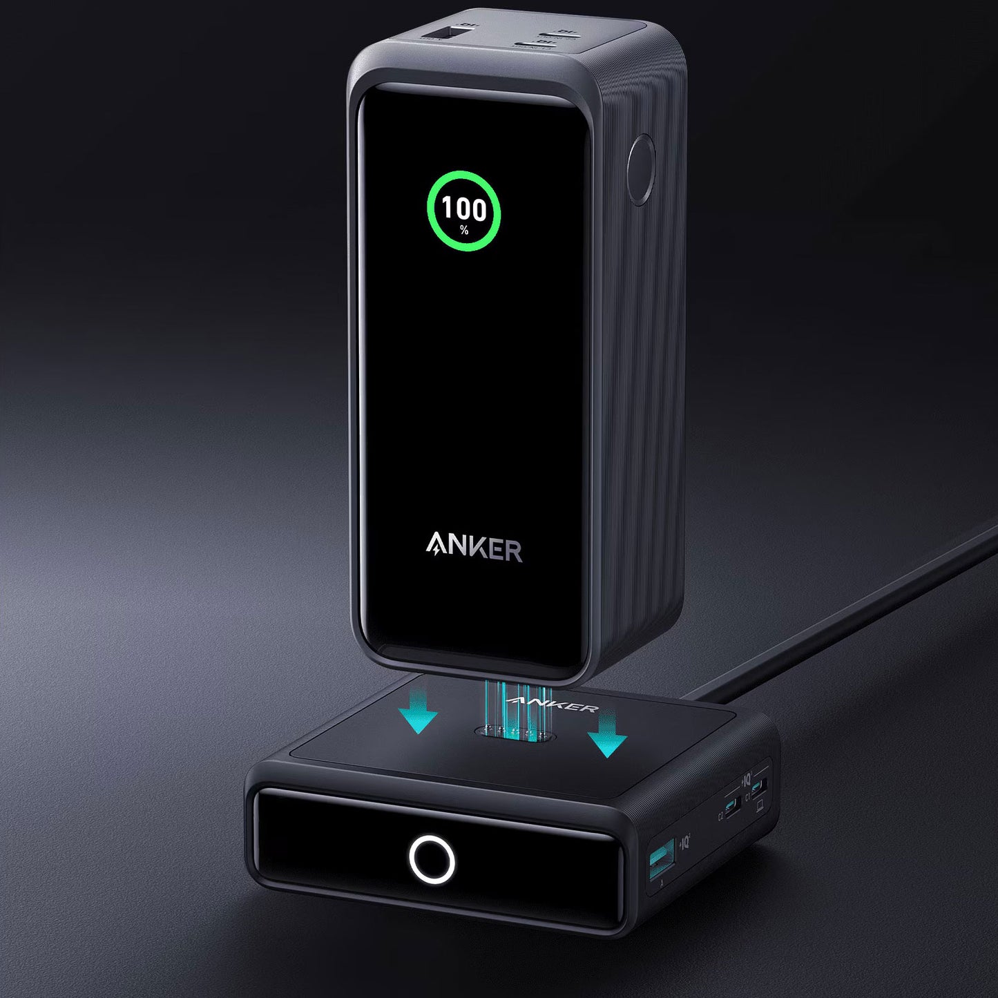 Мрежово зарядно устройство Anker за външна батерия Prime, 100 W, 3A, 1 x Pogo Pin - 1 x USB-C - 2 x USB-A, черно A190902311 