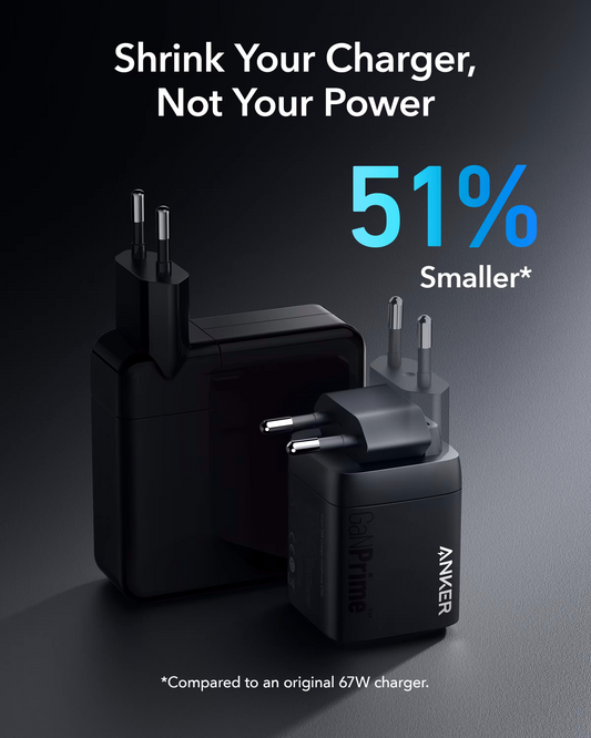 Зарядно устройство Anker Prime, 67W, 5A, 1 x USB-A - 2 x USB-C, Черно, Преработено A2669313