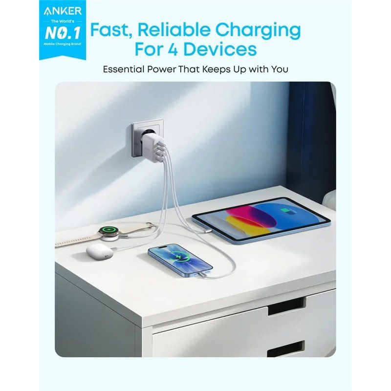 Зарядно устройство Anker Zolo, 50W, 3A, 2 x USB-A - 2 x USB-C, бяло A121EG21