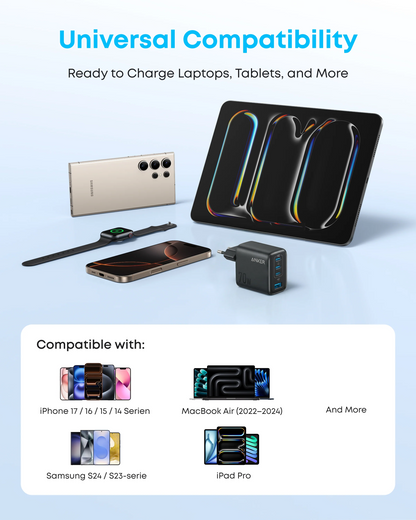 Anker Zolo Wall Charger, 70W, 1 x USB-A - 3 x USB-C, Black A121CG11
