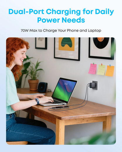 Anker Zolo Wall Charger, 70W, 1 x USB-A - 3 x USB-C, Black A121CG11