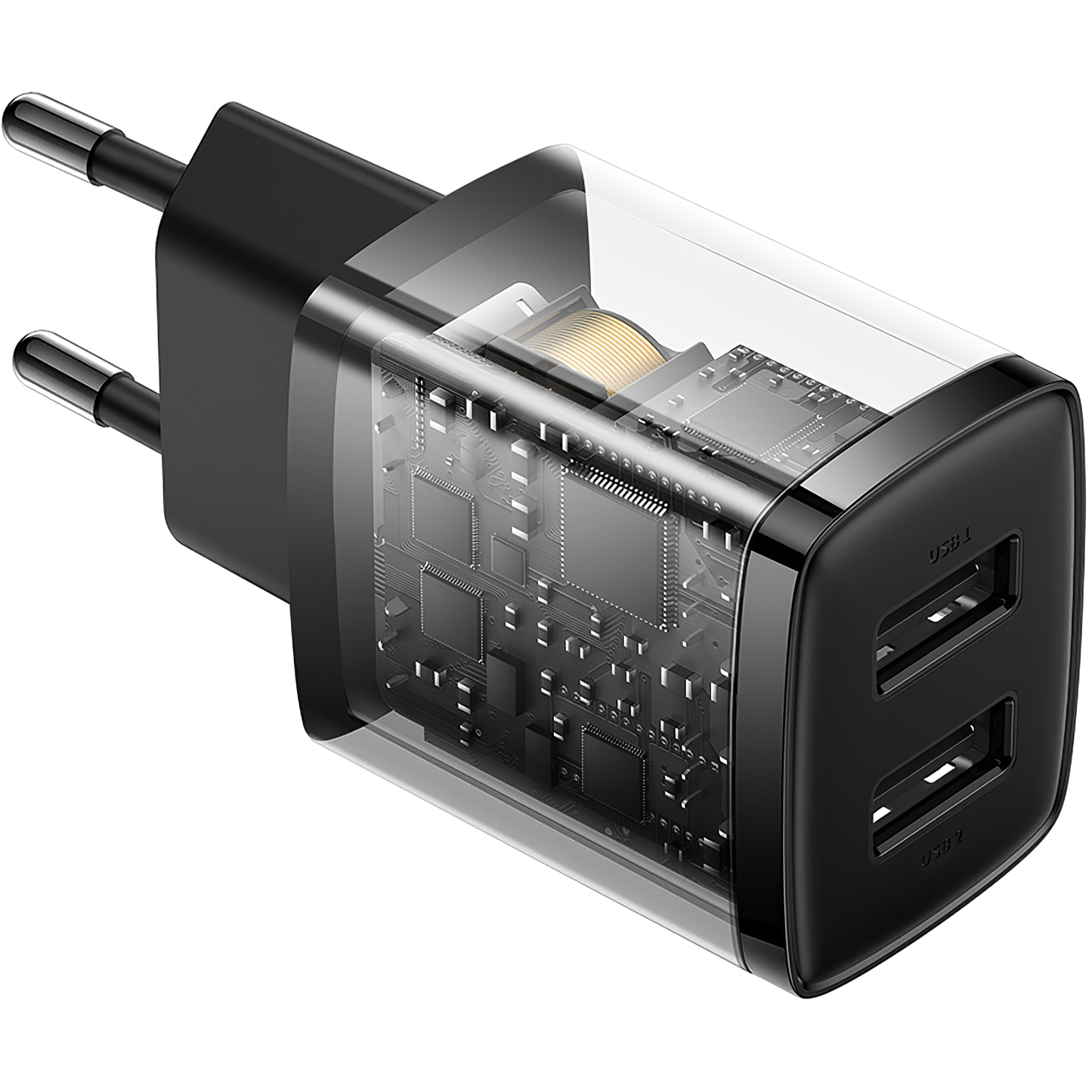 Компактно мрежово зарядно устройство Baseus, 10,5 W, 2,1 A, 2 x USB-A, черно CCXJ010201 