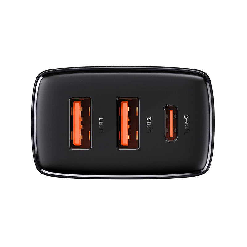 Компактно мрежово зарядно устройство Baseus, 30W, 3A, 1 x USB-C - 2 x USB-A, черно CCXJ-E01