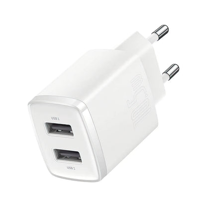 Зарядно устройство за мрежа Baseus Compact, 10.5W, 2.1A, 2 x USB-A, Бяло CCXJ010202