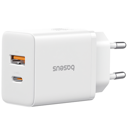 Зарядно устройство за мрежа Baseus Cube, 20W, 3A, 1 x USB-A - 1 x USB-C, Бяло P10111403213-00