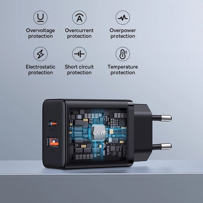 Зарядно устройство за мрежа Baseus Cube, 20W, 3A, 1 x USB-A - 1 x USB-C, Бяло P10111403213-00