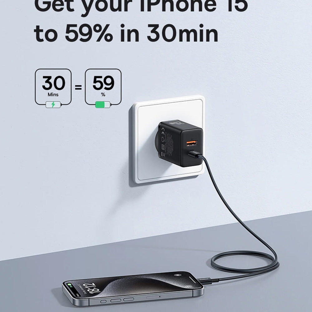 Зарядно устройство за мрежа Baseus Cube, 20W, 3A, 1 x USB-A - 1 x USB-C, Бяло P10111403213-00