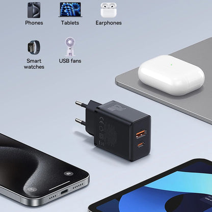 Зарядно устройство за мрежа Baseus Cube, 20W, 3A, 1 x USB-A - 1 x USB-C, Бяло P10111403213-00
