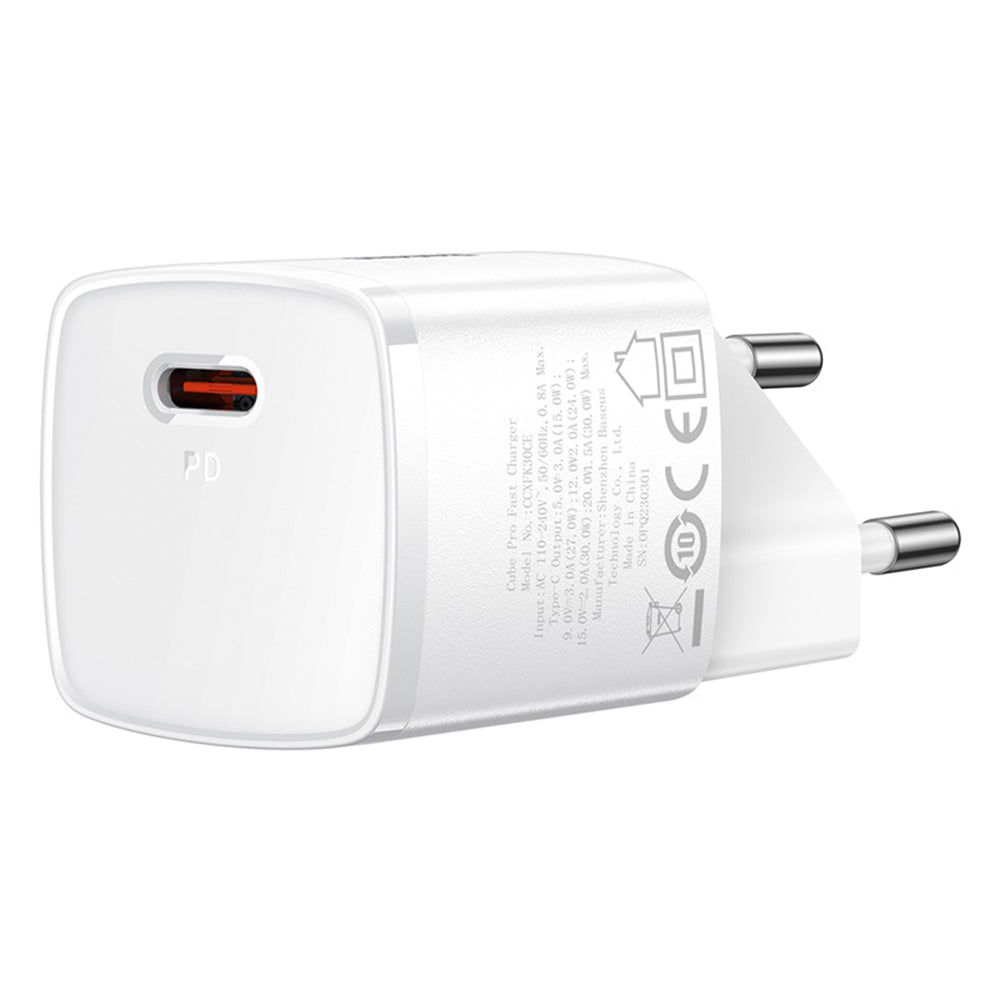 Зарядно устройство за мрежа Baseus Cube Pro, 30W, 3A, 1 x USB-C, Бяло CCXF000302